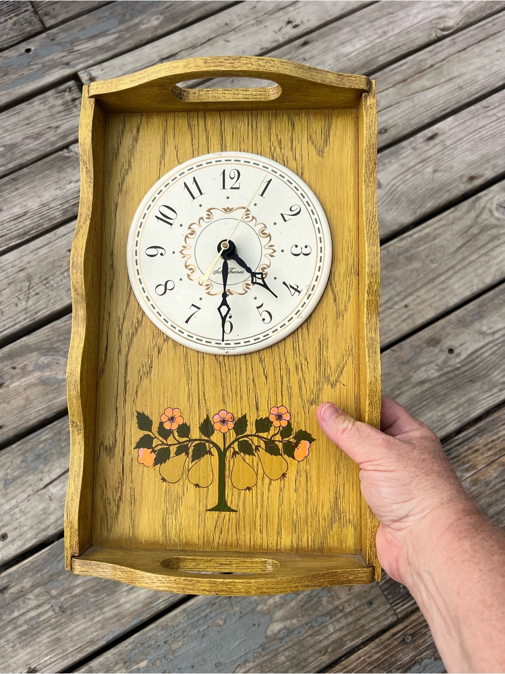 Vintage Seth Thomas Yellow Wooden Wall Clock Tray - Decorative Home Accent